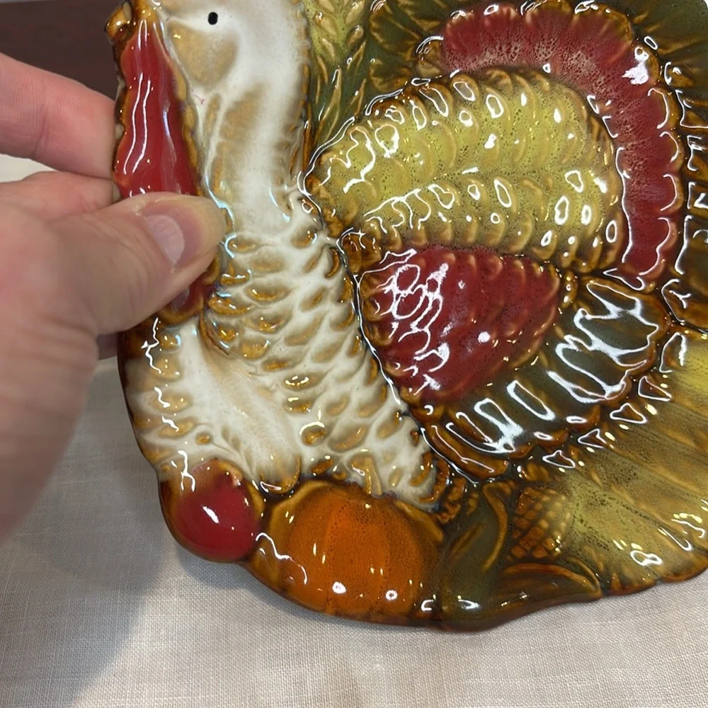 Vintage Thanksgiving Turkey Pottery Ceramic Dish Serving Dish.